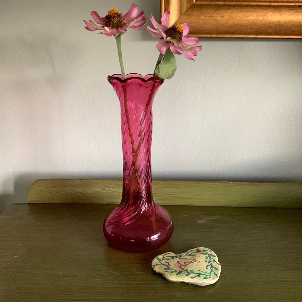 Vintage Cranberry Swirl Vase